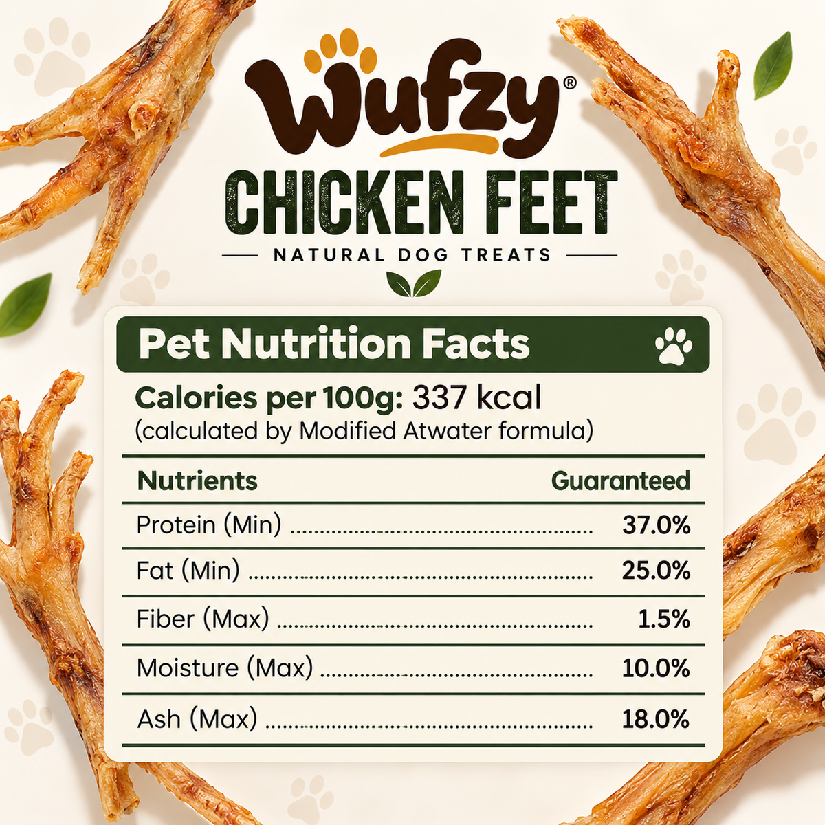 Wufzy chicken feet nutrition facts panel